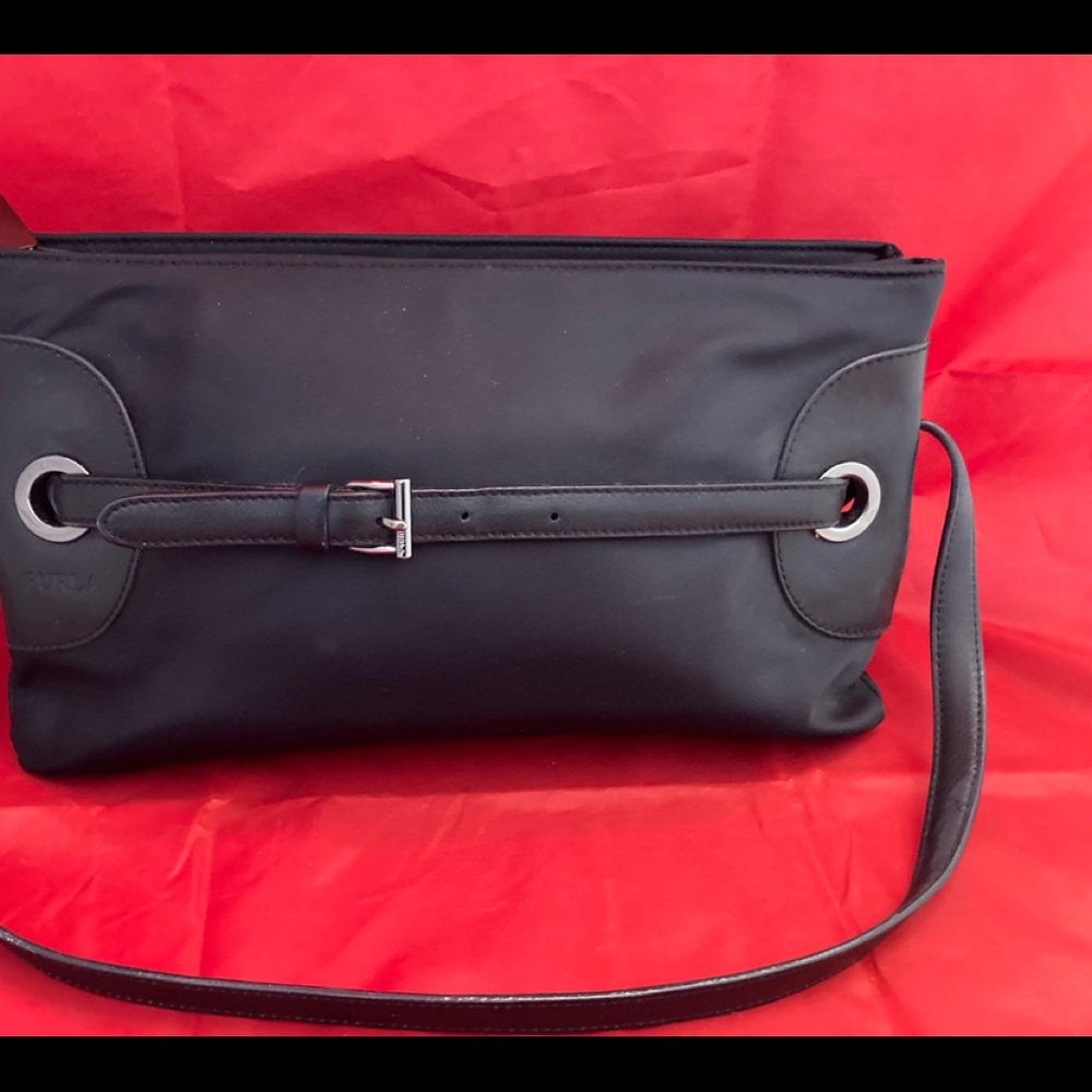 Furla Black Microfiber and Leather Hand Bag